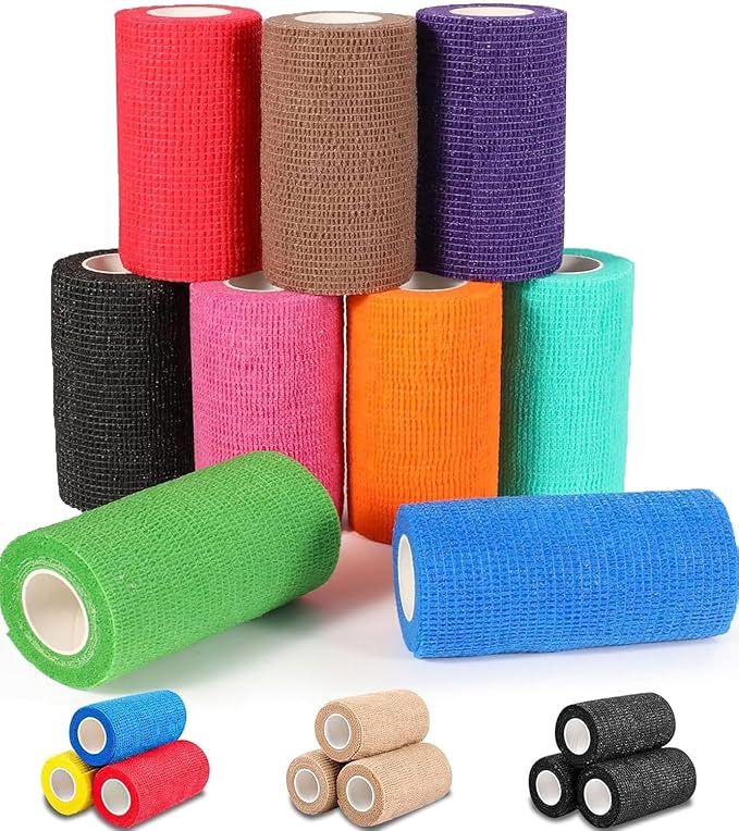 AZEN 9 Pack Self Adhesive Bandage Wrap, 4" X 5 Yards Elastic Cohesive Bandage Wrap, Color Athletic Tape, Tattoo Grip Tape Wrap, Vet Wrap, Ankle Tape