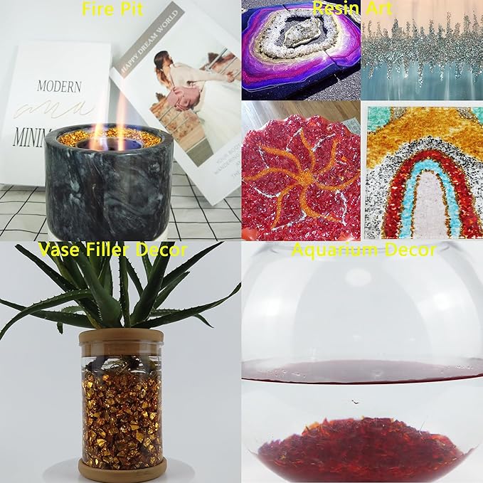 TWINKLING High Luster Crushed Glass Glitter, Broken Glass, Fire Glass Gems Chips for Fire Pit, DIY Resin Art, Epoxy Crafts, Geode Painting, Aquarium Decoration, 6-9mm(370g/13oz.) (Aqua)