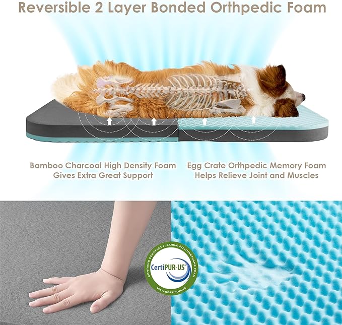 EHEYCIGA Foldable XXL Dog Bed, Faux Fur Fluffy Pet Couch Bed for Extra Large Dogs, Orthopedic Calming Memory Foam Pet Bed, Washable Soft Pet Sofa Bed with Non-Slip Bottom, Faded Black, 54"x38"x7.5"