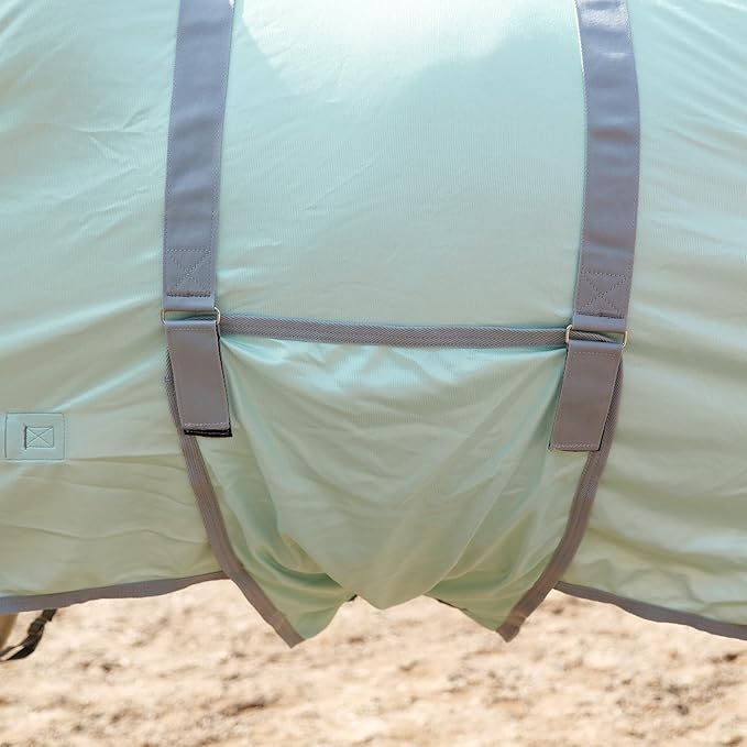 Horse Fly Sheet with Detachable Neck Cover & Belly Wrap, Adjustable Fly Sheet for Horses, Ventilated Airflow Mesh Equine Cooling Summer Flysheet Green 78