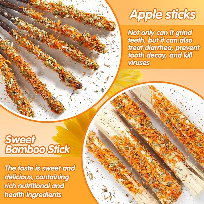 Apple Sticks for Rabbits, Natural Bunny Chew Toys Wood Treats Food for Small Animals,Hamsters, Chinchillas Squirrel Bunny Guinea Pigs Small Pet Apple Chew Sticks