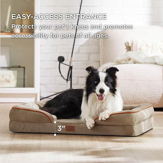 Bedsure Orthopedic Dog Beds Large Sized Dog - Washable Large Dog Cat Bed Waterproof, Comfort Dogs Couch Sofa with Washable Removable Cover, Pet Bed with Nonskid Bottom, Hazel, 35"