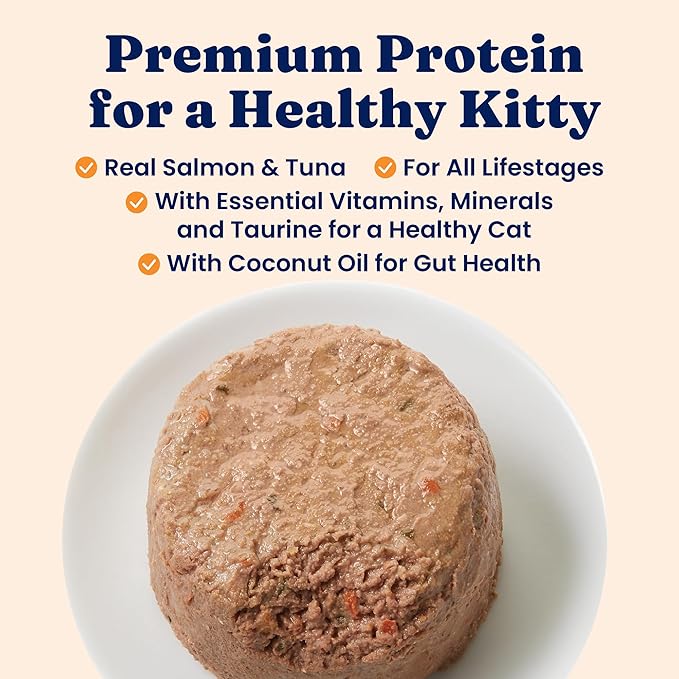 Solid Gold Wet Cat Food Pate in Coconut Oil - Healthy Canned Cat Food Pate w/Real Salmon, Omega Fatty Acids, Vitamins & Minerals - Grain Free & Gluten Free Canned Meals for Cats & Kittens - 24ct/3oz
