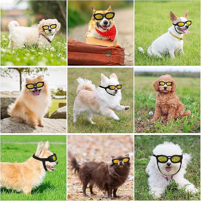 Small Dog Goggles, UV/Wind/Dust/Fog Proof Sunglasses for Outdoor Activities, Black