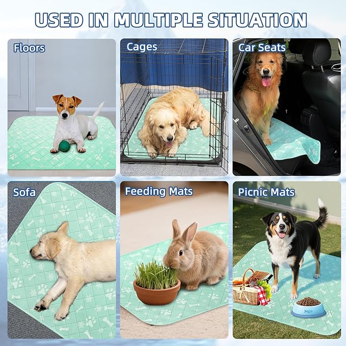 Homimp Self-Cooling Mat for Dogs, 6 Pack Washable Cooling Mat & Sleeping Pad, Reusable Waterproof Dog Pee Pads, Non-Toxic, Non-Slip Potty Pads for Whelping Litter Mat Puppy Supplies in Summer, 16"x20"