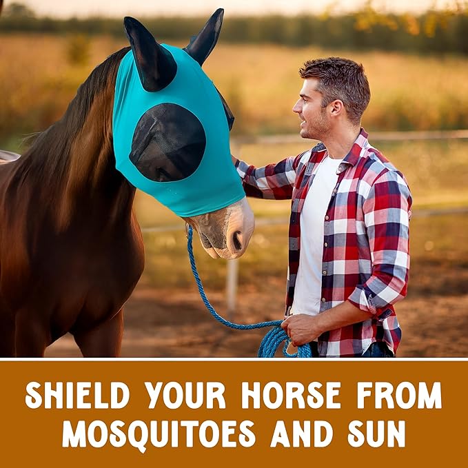 Horse Fly Mask - Arab Equine Fly Mask with Full Coverage for Eye & Ear - Stretchable, UV & Sun Protection Flymask for Horses, Ponies & Mini Horses - Horse Face Cover for Pasture & Trail - Pink