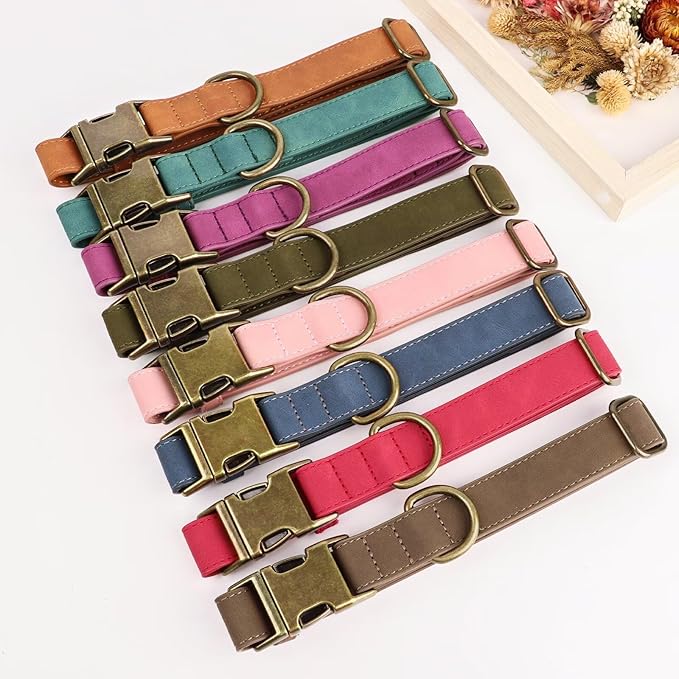 Didog Soft PU Leather Dog Collar, Stylish Quick Released Dog Collar for Large Dogs, Easy Clean Adjustable Pet Collar for Daily Walking, Pink, L Fit 15-23" Neck