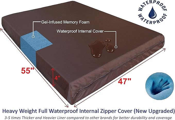 Dogbed4less Jumbo Orthopedic Memory Foam Dog Bed for Large Dogs with Durable Denim Cover, Waterproof Liner and Extra Pet Bed Case, 55X47X4 Inches