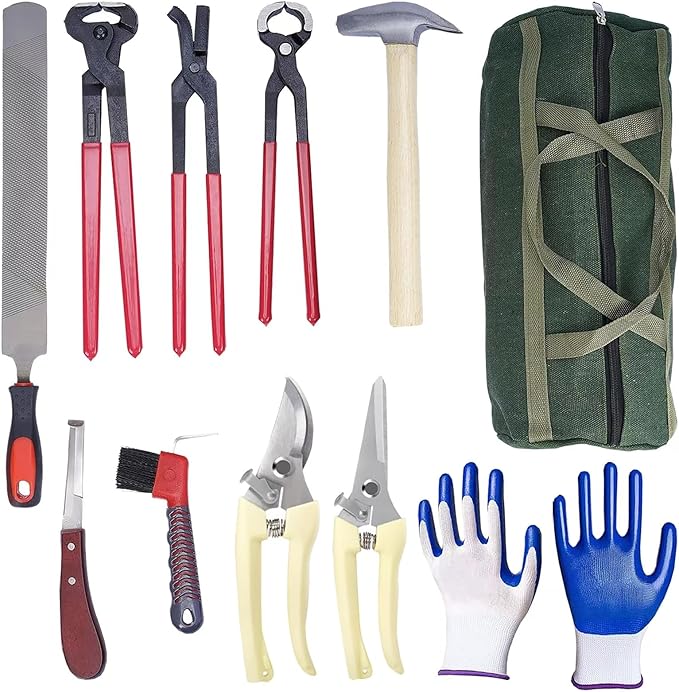 1112 Temp 11pcs Farrier Tools Farrier kit Horse shoeing Tools Farrier Supplies Farrier Tools for Horses Cattle Sheep and Donkeys