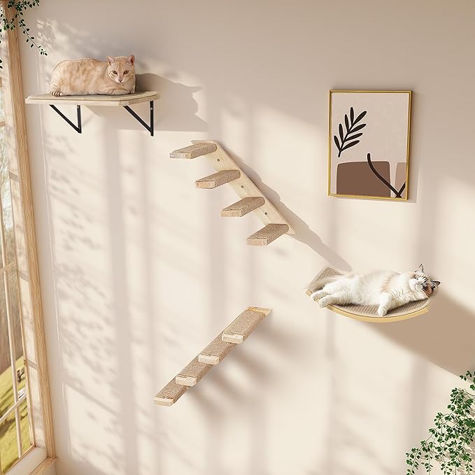 2PCS Cat Wall Shelves with Scratching Mat, 16.6x9.7 Inch Large Cat Wall Hammock Cats Furniture Shelf Window Perch Wall Mounted Beds for Household Pets Sleeping, Playing, Climbing
