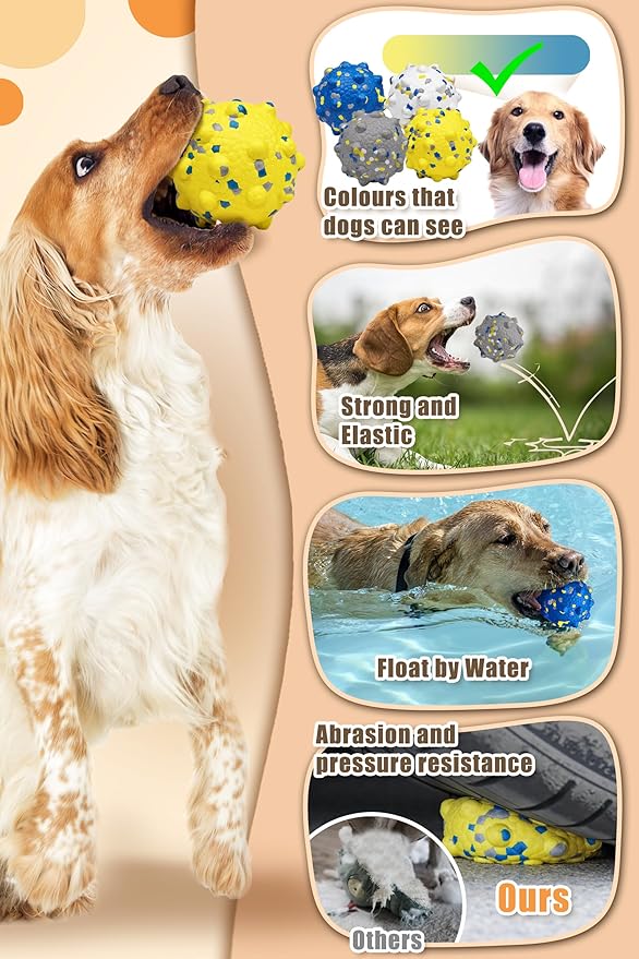 3.7'' Dog Balls for Dogs Aggressive Chewers Indestructible Tennis Durable Bouncy Interactive Dog Toy Balls for Fetch Game Floating Balls (White Large)