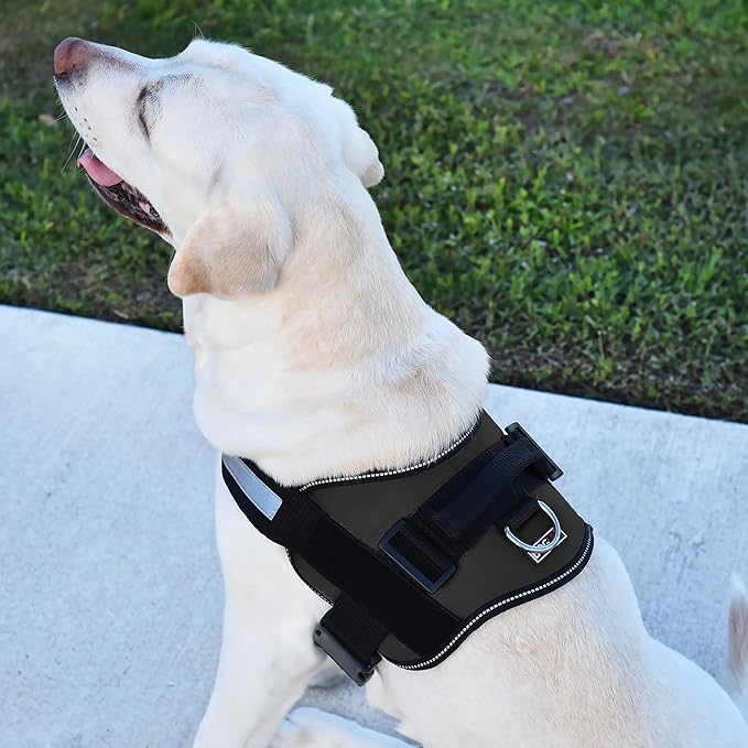 Dogline Dog Harness, Reflective No-Pull Adjustable Vest with Handle for Walking, Training, Breathable, No - Choke Harness for Small, Medium or Large Dogs Room for Patches Girth 27 to 34 in Black