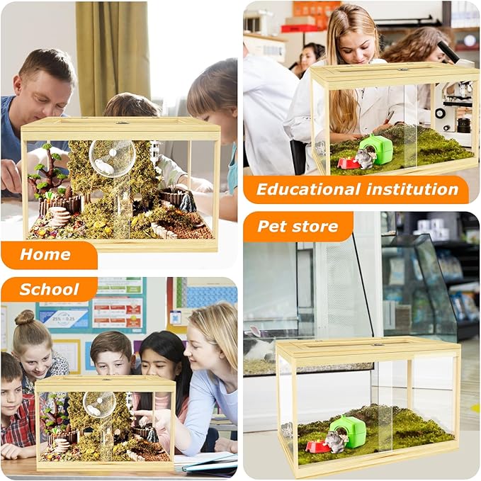 24" Hamster Cage, Lockable Sliding Door Gerbil Cage, Dwarf Hamster Cage with Metal Mesh Roof, Mice and Small Animal Habitat, Chewproof Syrian Hamster Enclosure, (Wooden, 24" L x 16" W x 16" H)