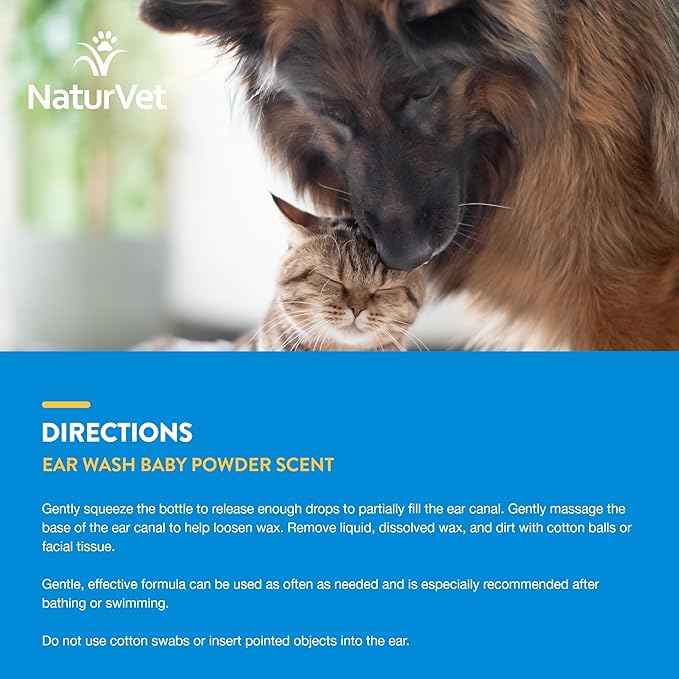 NaturVet Ear Wash Liquid Supplement for Dogs & Cats – Pet Health Supplement Cleans Dog, Cat Ear Canals – Includes Aloe, Tea Tree Oil – Helps Remove Pet Ear Wax, Dirt, Debris – 16 Oz.