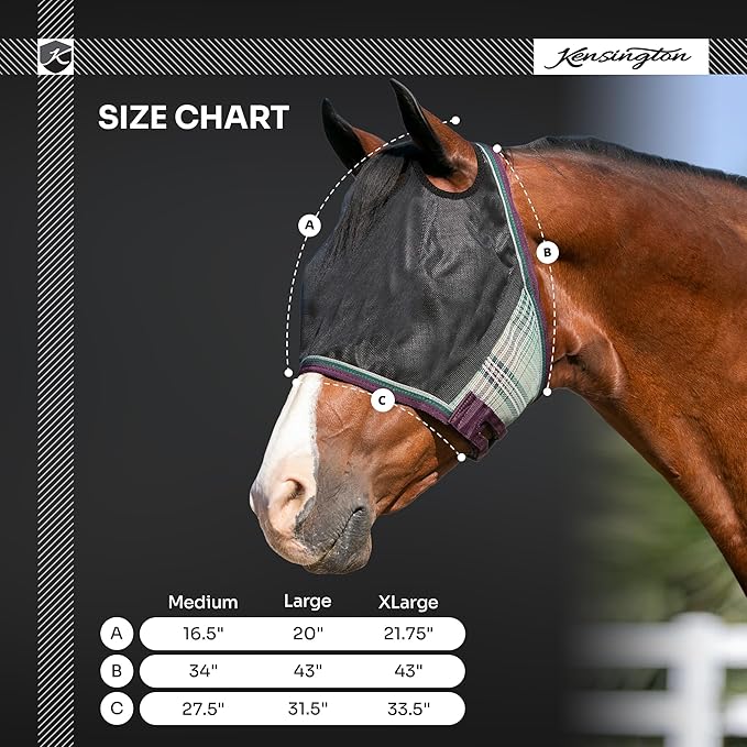 Kensington 90% UV Fly Mask Halter CatchMask UViator - Without Ears & Forelock Freedom Web Trim *Roomy Fit*- X-Large, Imperial Jade