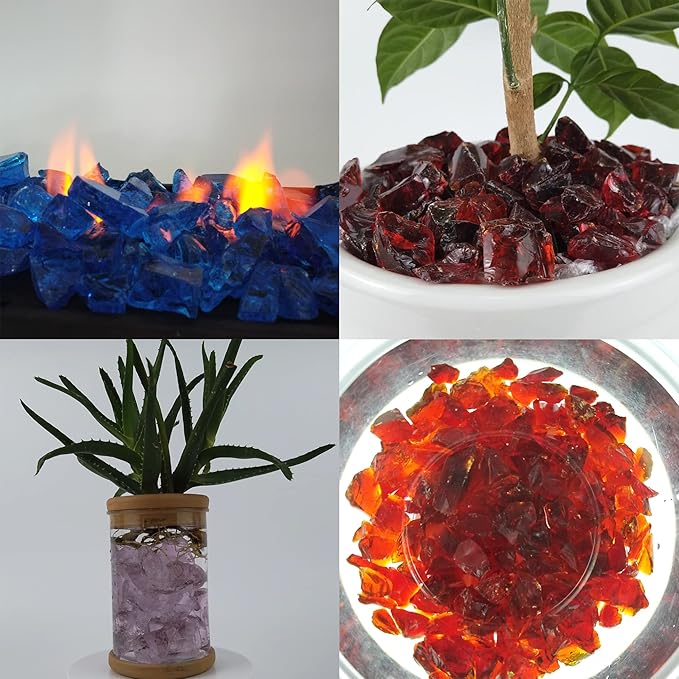 TWINKLING High Luster Fire Glass Gravel Stone,Broken Glass,Fire Pit Glass,Crushed Glass for Fireplace Pit Aquarium Garden Decoration,1-3cm,2-Pound Jar (Turquoise)
