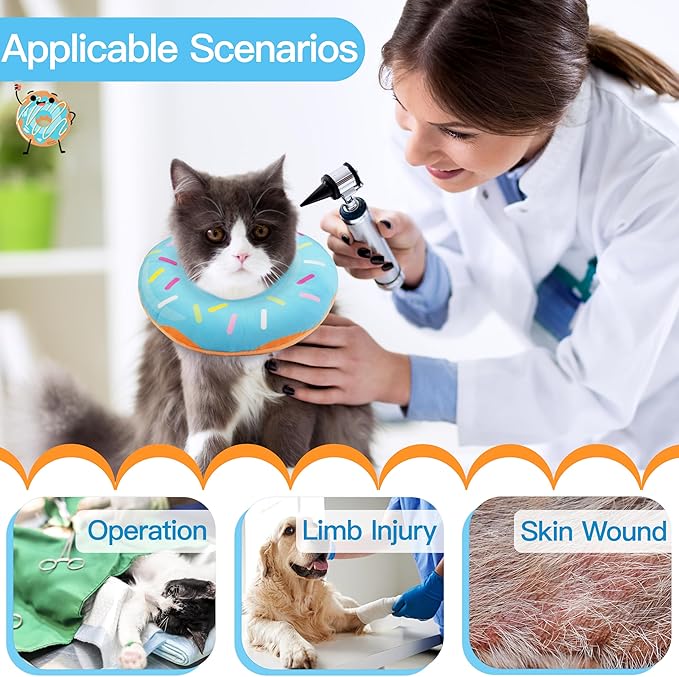 Cat Cone Collar Soft, Cute Cat Donut Collar After Surgery, Adjustable Kitten Recovery Cones to Stop Licking, Lightweight Neck Elizabethan Collars for Cats Kittens (Blue, Large)
