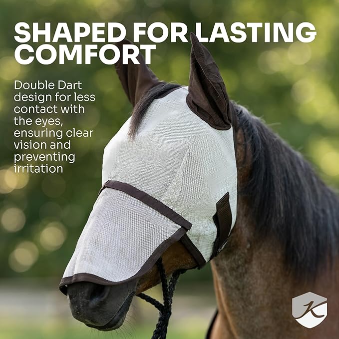 Kensington UV Horse Fly Mask with Web Trim - Protective Mask with Dual Ear Opening & Forelock Freedom - Medium, Lavender Mint