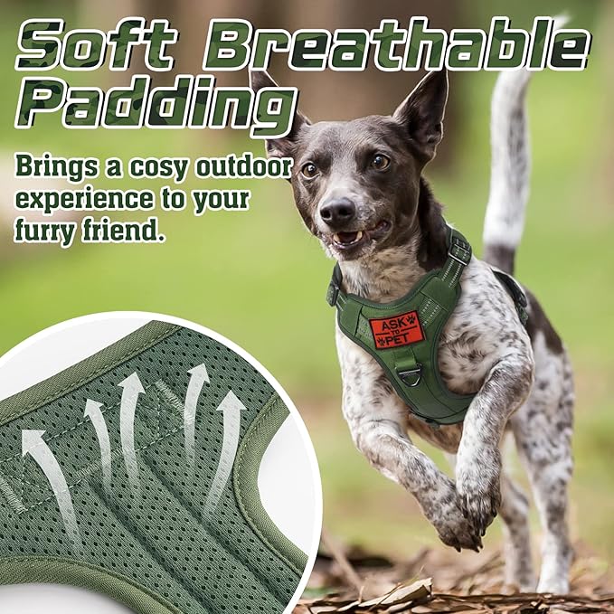 rabbitgoo Tactical Dog Harness for Large Dogs, No Pull Military Service Vest with Handle & Molle, Easy Control for Training Walking, Adjustable Reflective Straps, Green, XL