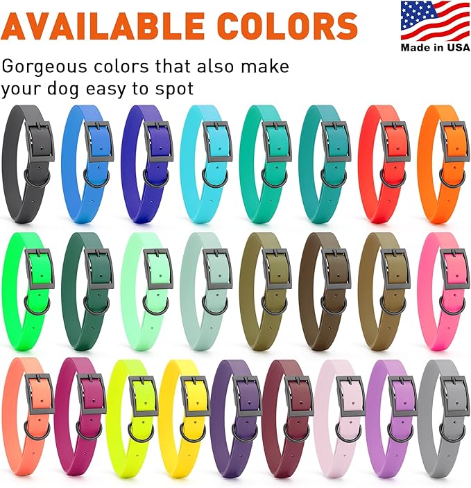 Dogline Biothane Waterproof Dog Collar Strong Coated Nylon Webbing with Black Hardware Odor- Proof for Easy Care Easy to Clean High Performance Fits Small Medium or Large Dogs, Amethyst Purple