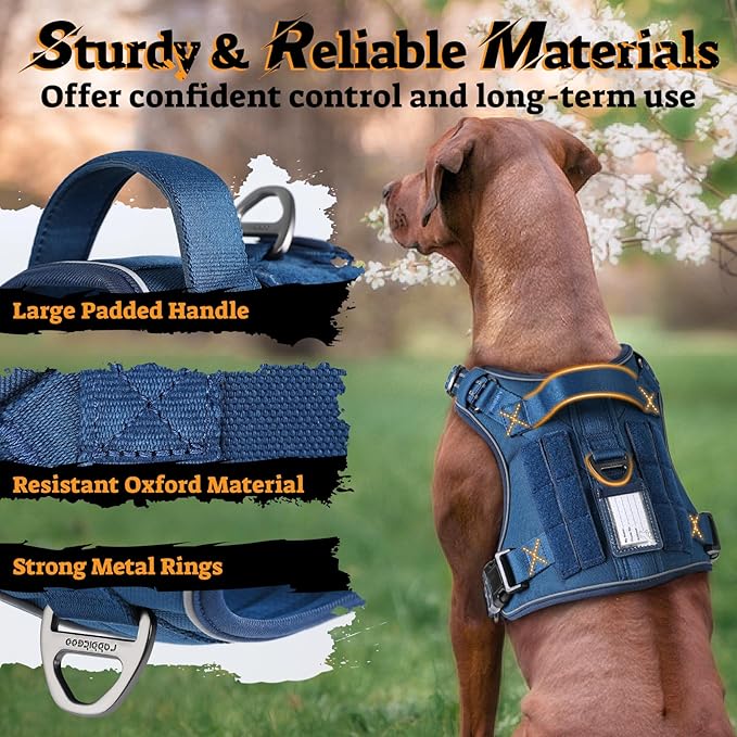 rabbitgoo Dog Harness Small Sized No Pull, Tactical Service Pet Vest with Molle and Control Handle, Adjustable and Reflective Military Harness for Easy Walking and Training, Blue, S