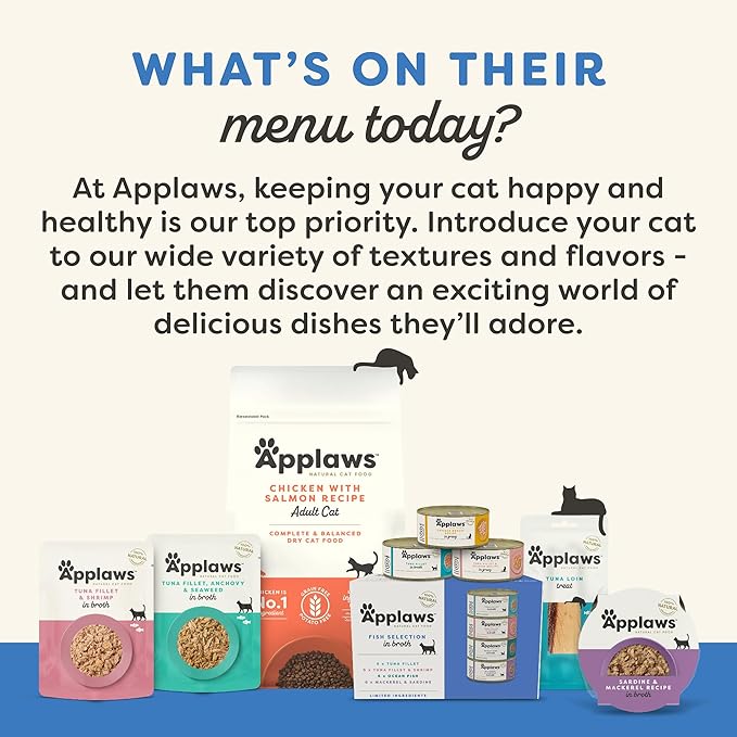 Applaws Natural Wet Cat Food in Broth, Limited Ingredient Canned Wet Cat Food, No Additives, Made with Natural Ingredients, Tuna Fillet & Crab in Broth (24 x 5.5oz Cans)