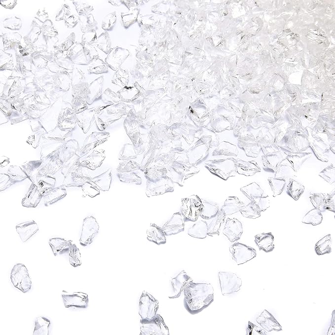 TWINKLING High Luster Crushed Glass Glitter, Broken Glass, Fire Glass Gems Chips for Fire Pit, DIY Resin Art, Epoxy Crafts, Geode Painting, Aquarium Decoration, 6-9mm(370g/13oz.) (Clear/Transparent)