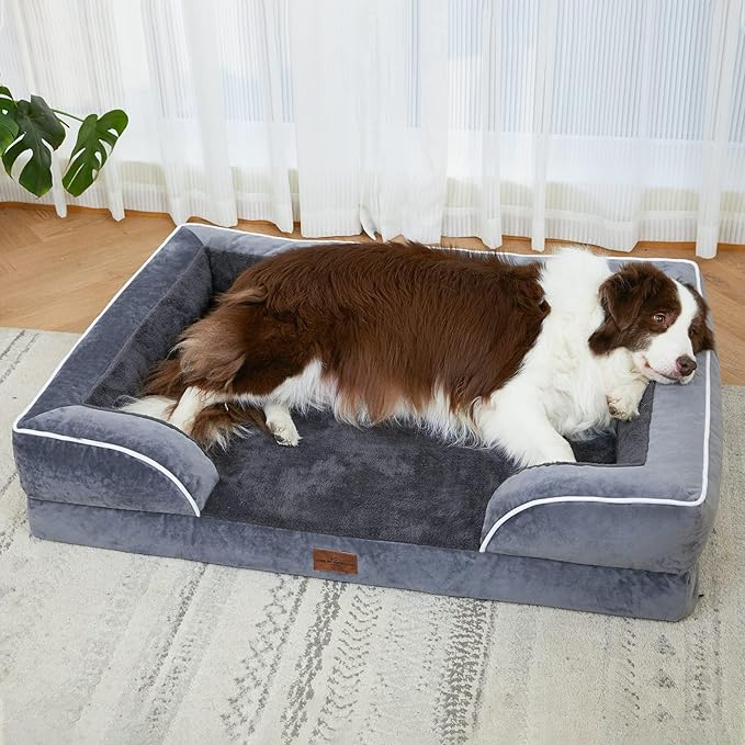 Comfort Expression Large Dog Beds Waterproof Orthopedic Foam Dog Sofa Beds Comfy Pet Bed with Washable Removable Cover & Non-Slip Bottom(Large,Dark Grey)