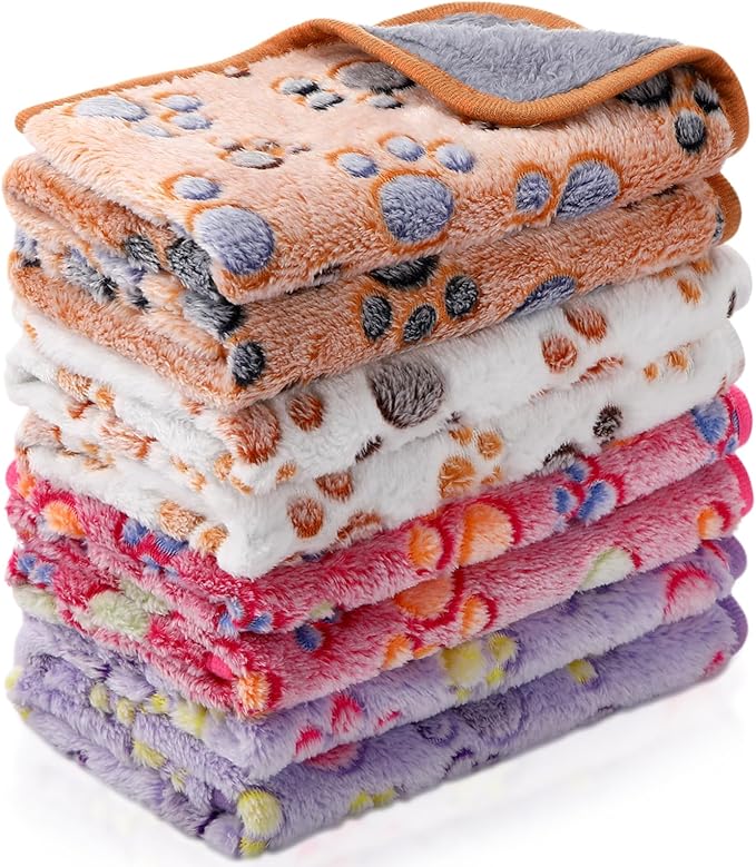 Reginary 4 Pcs Waterproof Guinea Pig Blankets Washable Small Animal Fleece Bedding Absorbent Guinea Pig Cage Liners Reusable Pet Pee Pad Sleep Mat for Hamster Ferret(Paw Print,12 x 12 Inch)
