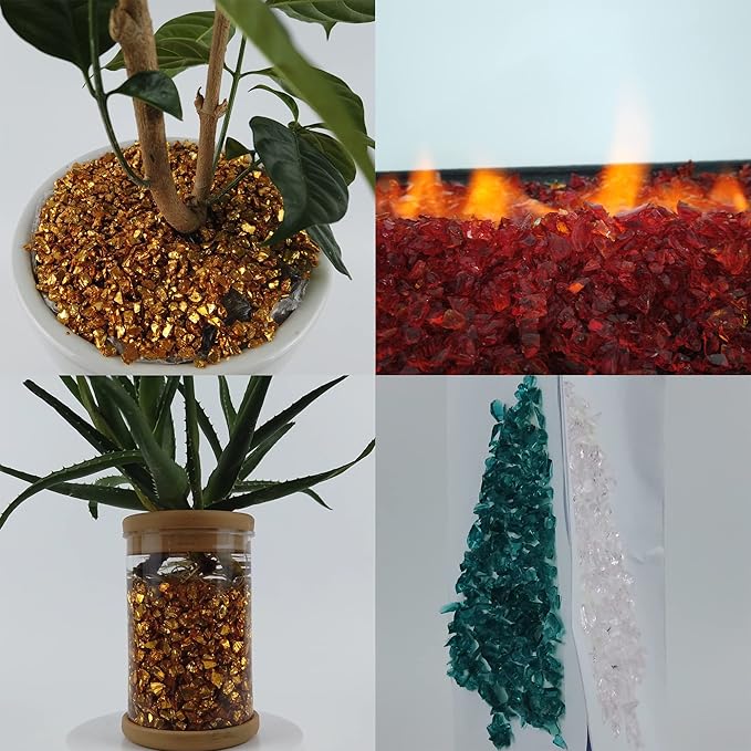 TWINKLING High Luster Fire Glass Gravel Stone Glitter,Broken Glass,Fire Gems Chips,Crushed Glass for Fire Pit Crafts Resin Art Aquarium Garden Decoration,3-6mm,1-Pound Jar (Red)