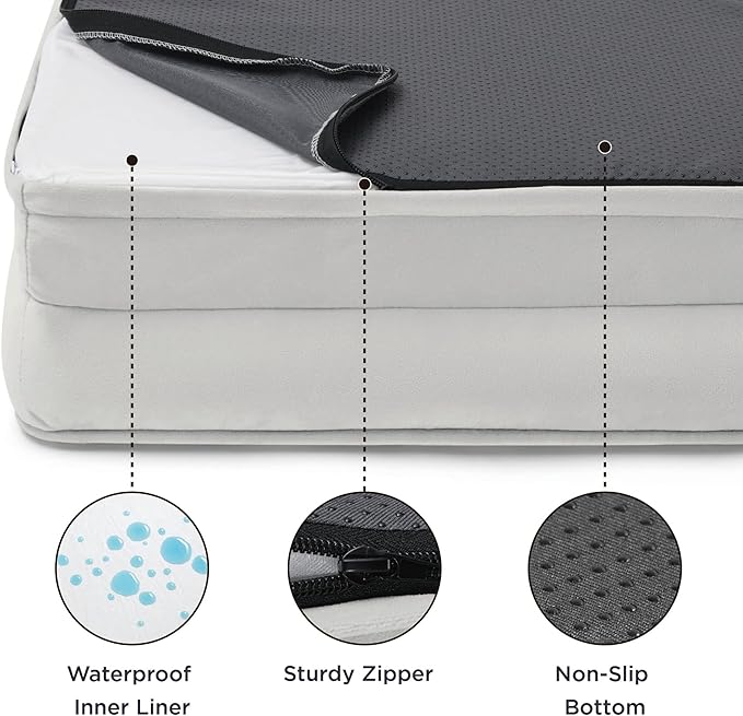 Bedsure Orthopedic Dog Beds Large Sized Dog - Washable Large Dog Cat Bed Waterproof, Comfort Dogs Couch Sofa with Washable Removable Cover, Pet Bed with Nonskid Bottom, Light Grey, 35"