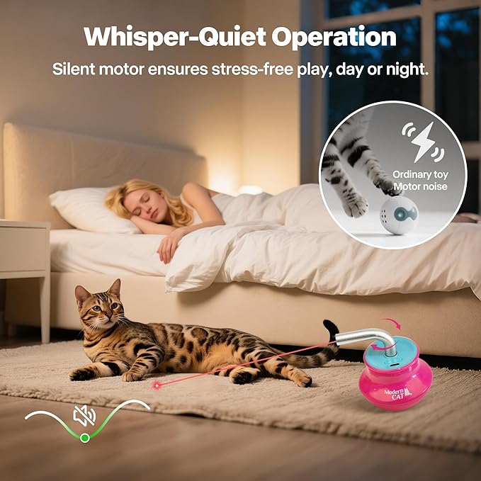 Cat Laser Pointer Toy for Bored Indoor Cats, Automatic Interactive Cat Toy, 360° Laser Rotation, USB Rechargeable, Wooble Base