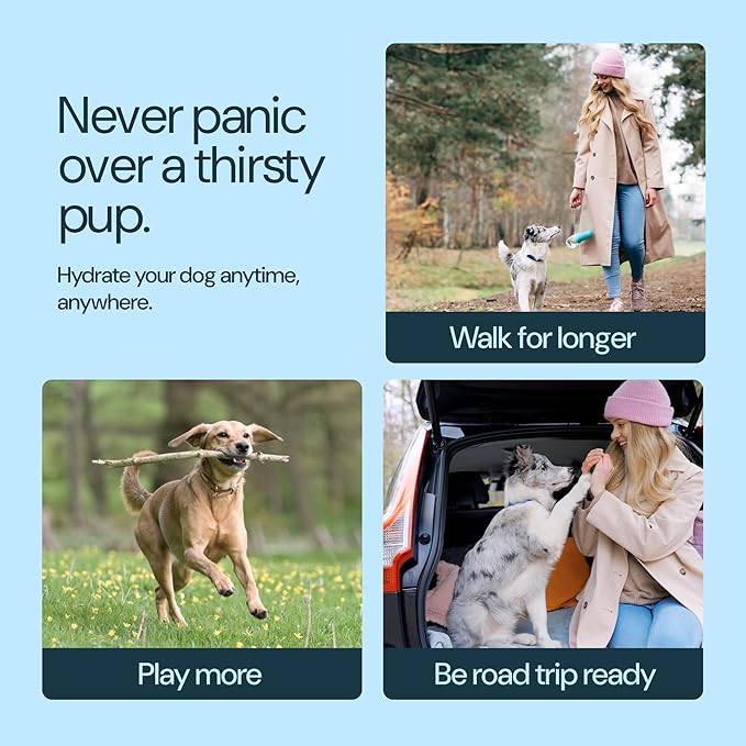 MalsiPree Dog Water Bottle Portable - 19 Oz, Navy Blue - Leak-Proof One-Hand Hydration Valve with Built-in Bowl - Travel Dog Water Bowl & Pet Bottle Dispenser