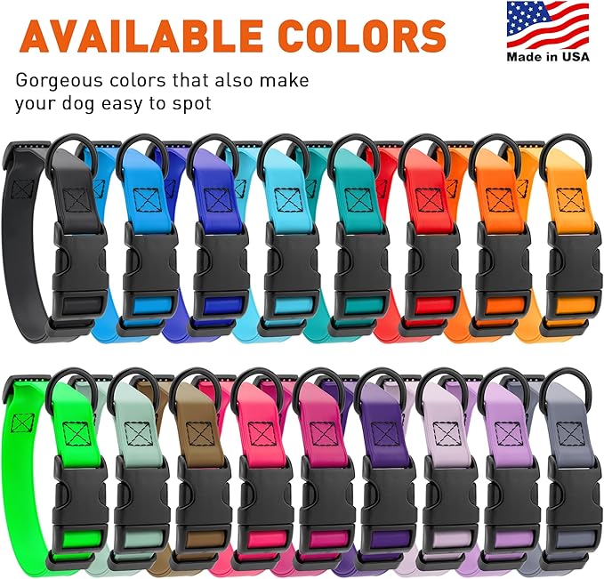 Dogline Biothane Waterproof Dog Collar with Quick Release Buckle Strong Coated Nylon Webbing with Odor- Proof for Easy Care Easy to Clean Fits Small Medium Large Dogs, Grey 1" W 15-25" L