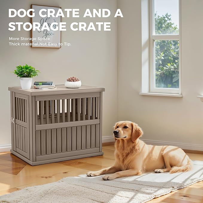 Dog House - Resin Outdoor Dog Kennel with Ventilated Design, Waterproof Dog Bed Shelter for Backyard, Garden & Patio