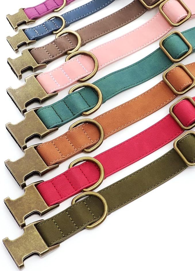 Didog Soft PU Leather Dog Collar, Stylish Quick Released Dog Collar for Large Dogs, Easy Clean Adjustable Pet Collar for Daily Walking, Dark Green, L Fit 15-23" Neck