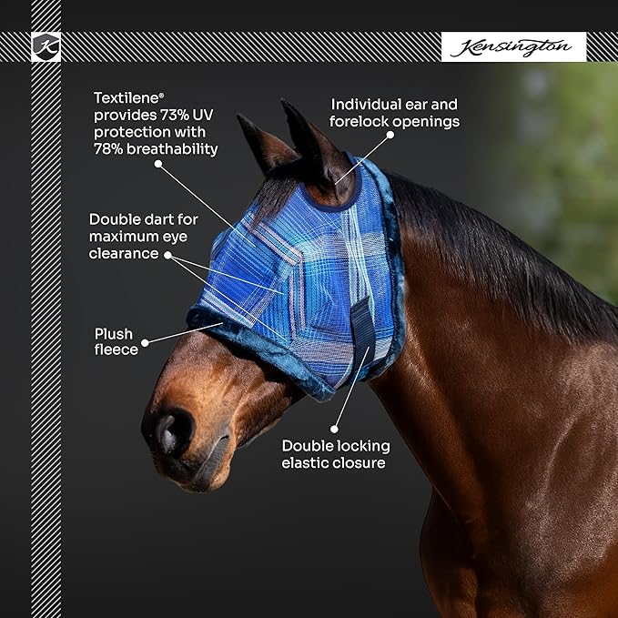 Kensington UV Fly Mask with Fleece Trim - Protective Mask with Dual Ear Opening & Forelock Freedom - Large, Imperial Jade