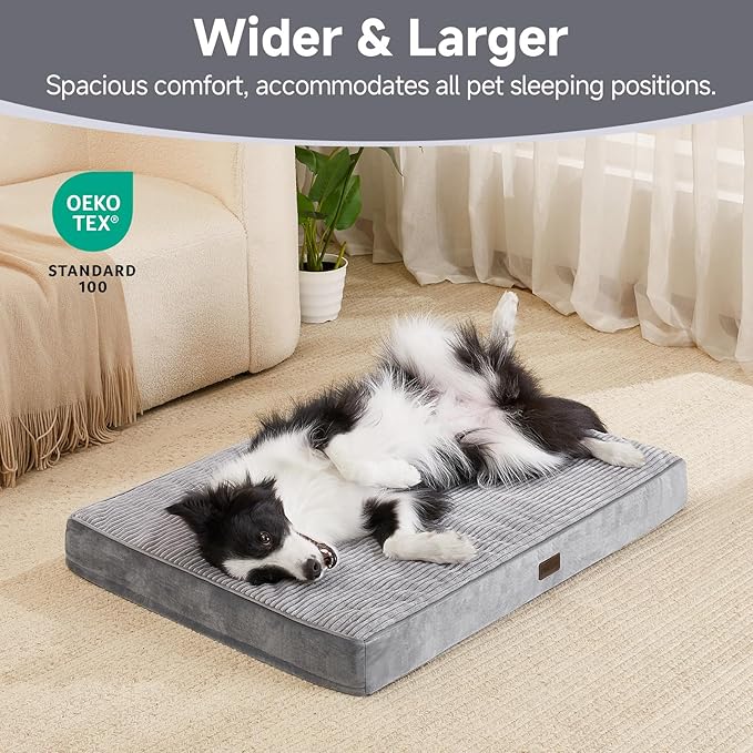 OhGeni Orthopedic Waterproof & Machine Washable Dog Bed for Medium Large Pets, Cat Mat with 25D Egg Crate Foam, Non-Slip Bottom & Removable Cover, Invisible Zipper, 36 Inches(Gray)