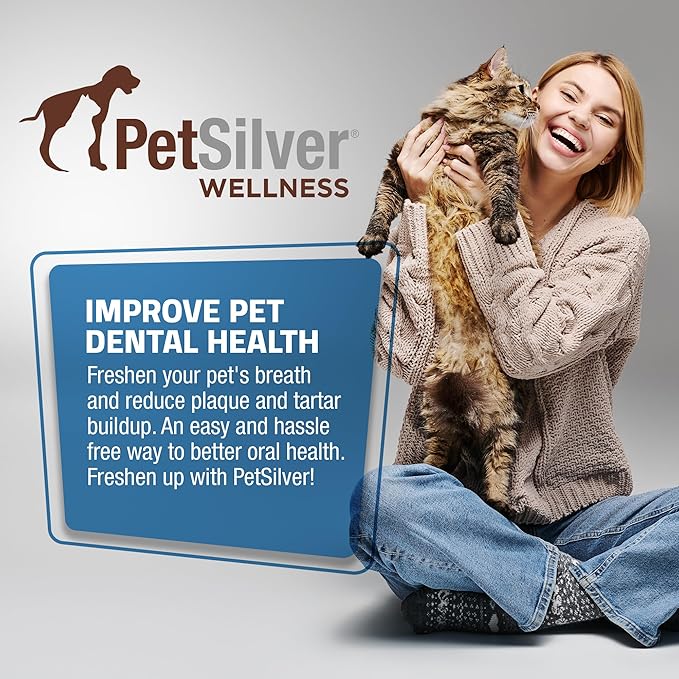 PetSilver Teeth & Gum Spray - Dog Dental & Teeth Cleaning Spray for Plaque & Tartar Build-Up Reduction - Natural Breath Freshener for Dogs and Cats - Patented Chelated Silver - Made in The USA - 4 oz