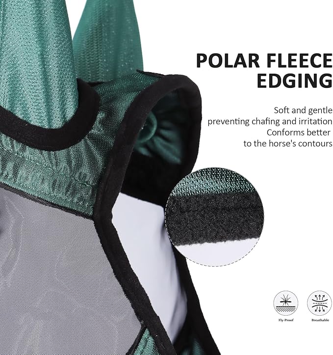 Harrison Howard Pro Luminous Horse Half Face Fly Mask Large Eye Space with Ears UV Protection for Horse Hunter Green L