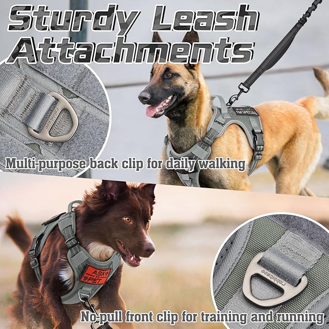 rabbitgoo Tactical Dog Harness for Small Dogs, No Pull Military Service Vest with Handle & Molle, Easy Control for Training Walking, Adjustable Reflective Straps, Dark Grey, S