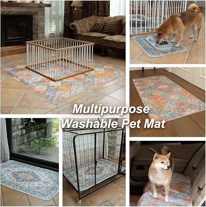 nunubaby Washable Pee Pads for Dogs, Stylish, Non-Slip and Leak-Proof Pee Pads. Reusable Potty Pads for Dogs for Crates and Floors.(Brown/Geo, 36" x72")