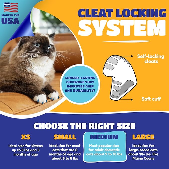 Soft Claws Cat Nail Caps for Large Cats – (40 Caps, Summer - Blue & Red) - Veterinarian-Developed | Protects Furniture & Skin - Easy to Apply, Long-Lasting Anti-Scratch Soft Cat Claw Covers