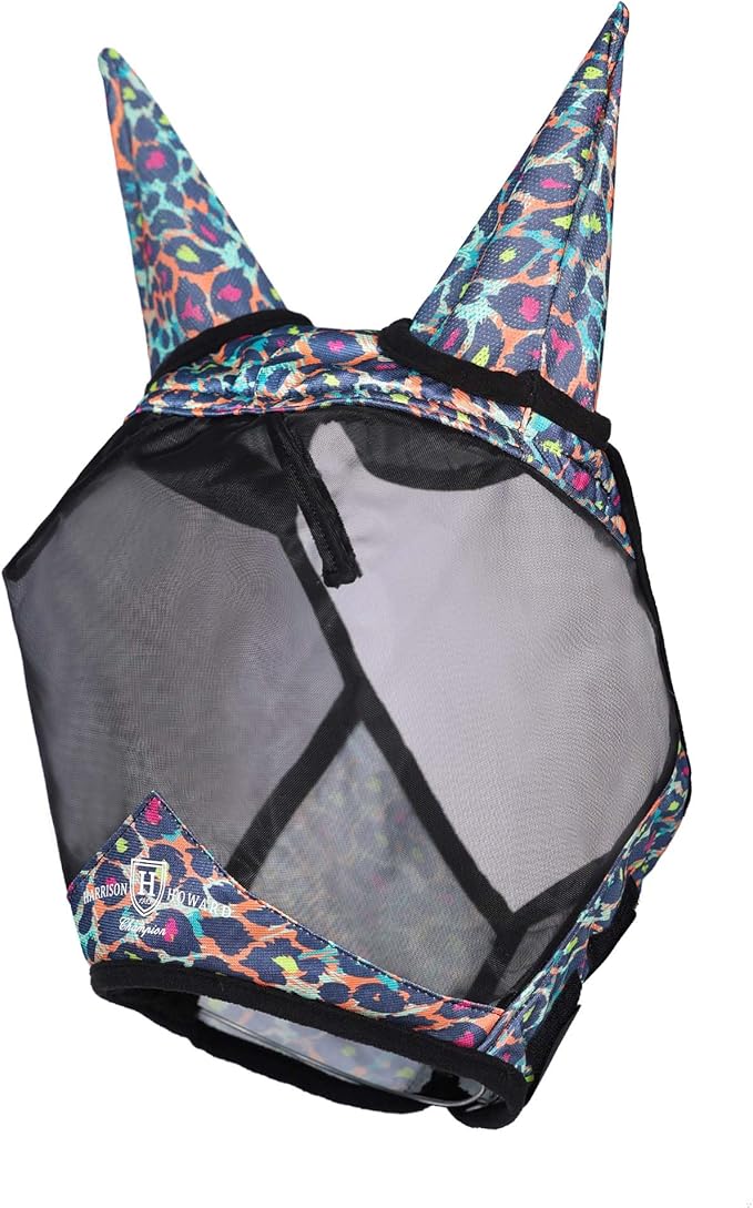 Harrison Howard Pro LumiVista Horse Half Face Fly Mask Large Eye Space with Ears UV Protection for Horse Iridescent Prints L