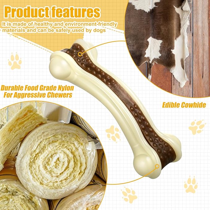 Sosation 6 Pcs Dog Toys for Aggressive Chewers Nylon Beef Flavor Bones Tough Puppy Teething Toys Puppy Chew Bones for Large Medium Small Breed Dogs Puppies Pets Chew Toys(Small)