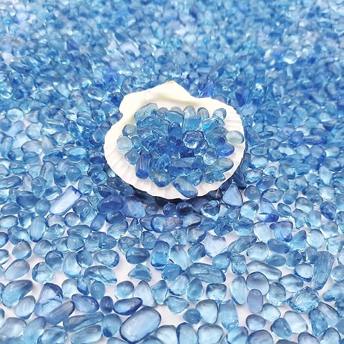 Keedolla 3 Lb Aquarium Glass Pebbles Stones, Sea Blue Glass Pebbles Marble Aquarium Fish Tank Rocks Gravel for Turtle Tank, Vase Fillers, Christmas Decoration - Light Blue