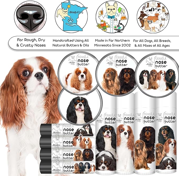 The Blissful Dog Cavalier King Charles Spaniel Nose Butter, Versatile Dog Nose Balm for Dry Nose, Handcrafted Nose Moisturizer, Easy-to-Apply Dog Essentials, Unscented, 0.50 oz.