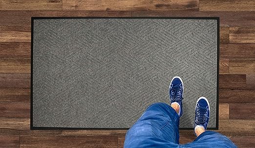 WaterHog Diamond | Commercial-Grade Entrance Mat with Rubber Border – Indoor/Outdoor, Quick Drying, Stain Resistant Door Mat (Medium Grey, 3' x 5')