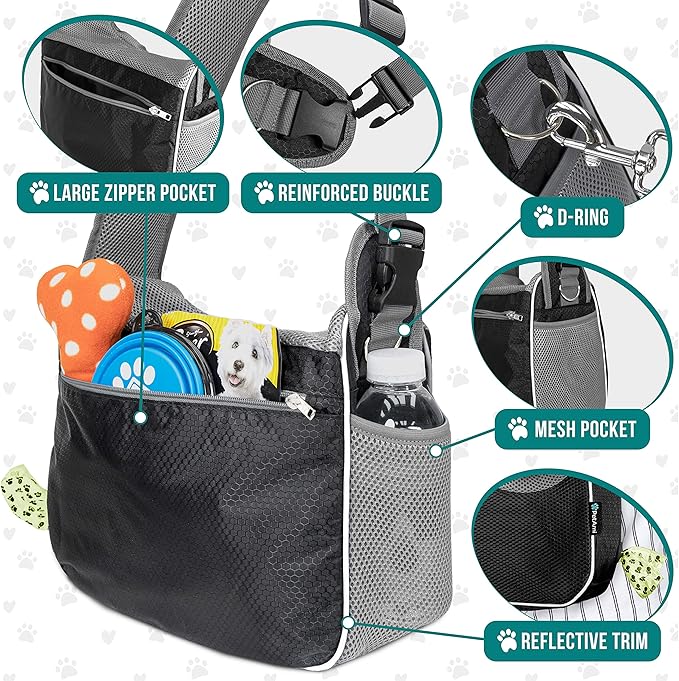 PetAmi Small Dog Sling Carrier, Soft-Sided Crossbody Puppy Carrying Purse Bag, Adjustable Sling Pet Pouch to Wear Medium Dog Cat Travel, Dog Bag for Traveling, Poop Bag Dispenser, Max 10 lbs, Black