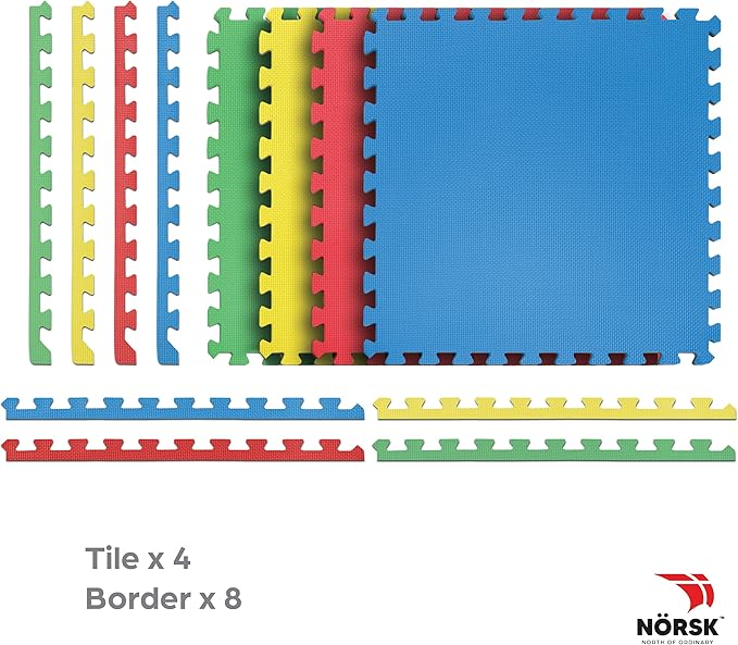 Norsk Reversible Kids Puzzle Play Mats 1/2" Thick EVA Interlocking Foam Tiles (Multicolor/Black 16 Tiles - 64 sq. Ft. 1/2" Thick)